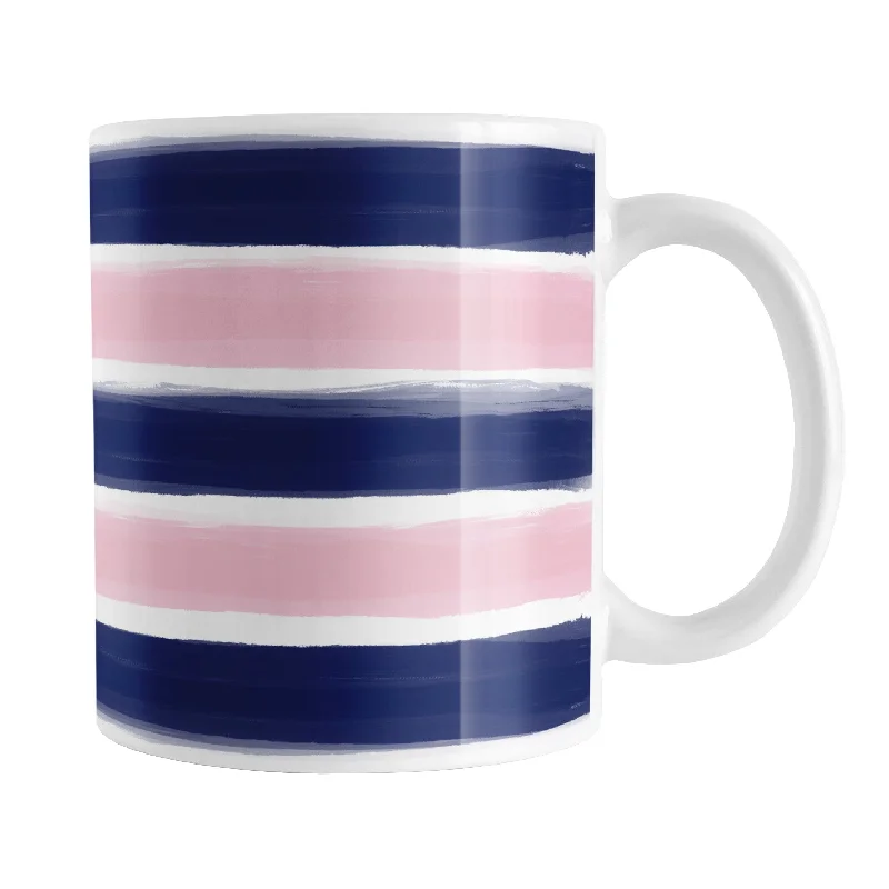 personalized coffee mugs for work -Navy Pink Paint Brush Strokes Mug