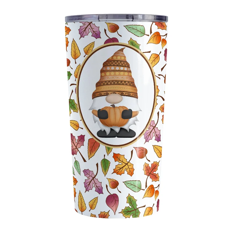 custom photo mugs -Orange Gnome Fall Leaves Tumbler Cup