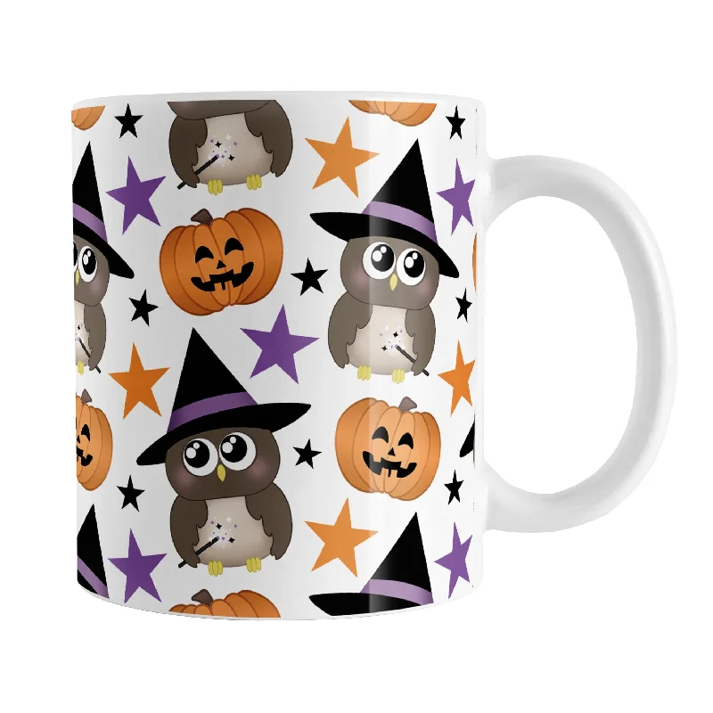 vintage coffee cups with handle -Owls Pumpkins and Stars Halloween Mug