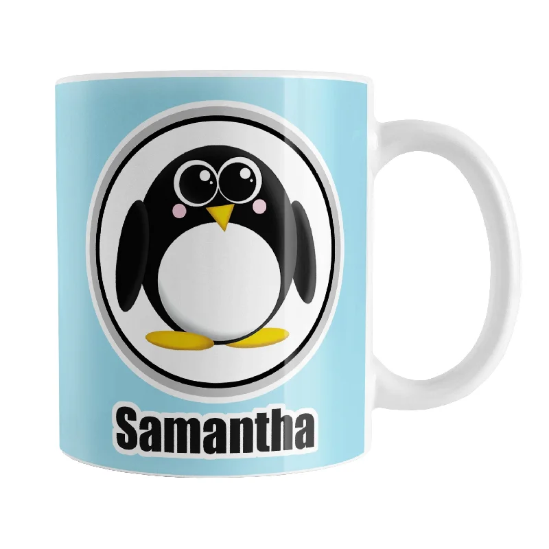 wedding coffee mugs -Personalized Adorable Light Blue Penguin Mug