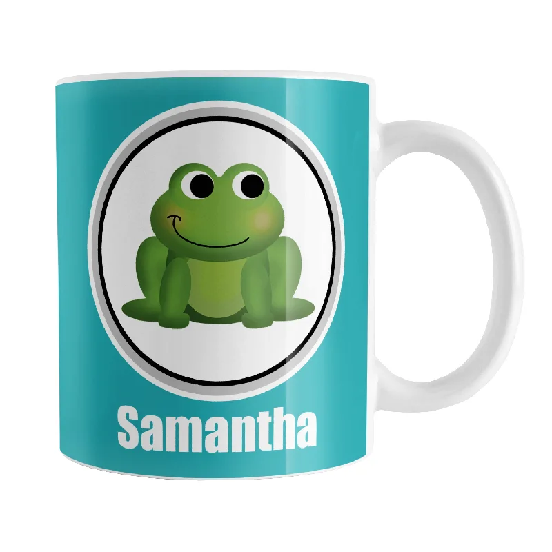 personalized gift coffee mugs -Personalized Adorable Turquoise Frog Mug