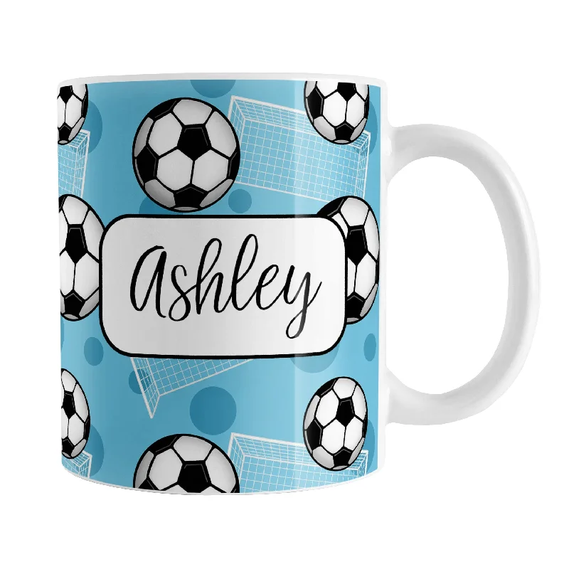 thermal mugs for work -Personalized Blue Soccer Ball and Goal Mug