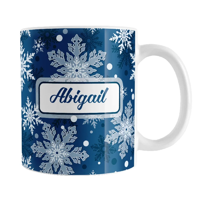 novelty tea cups -Personalized Classic Blue Snowflake Winter Mug