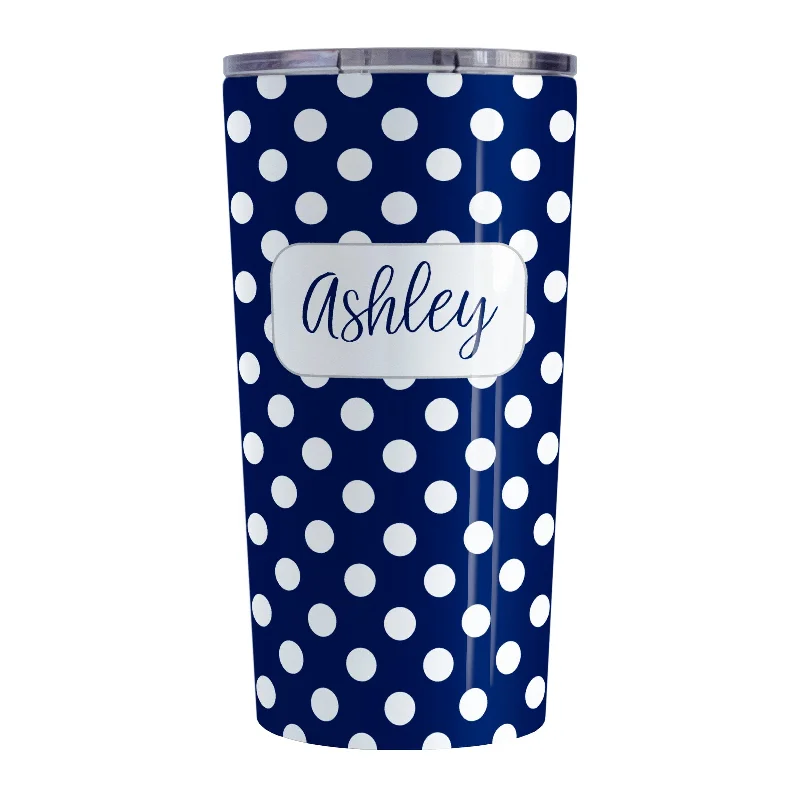 eco friendly coffee cups -Personalized Dark Blue Polka Dot Tumbler Cup