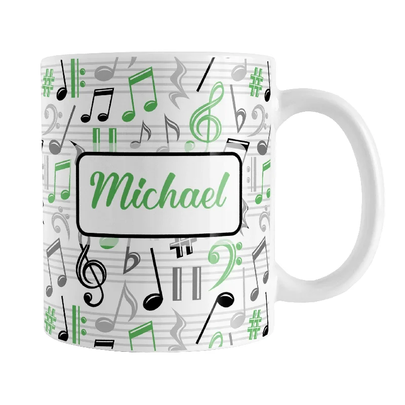 tea cups with lid -Personalized Green Music Notes Pattern Mug