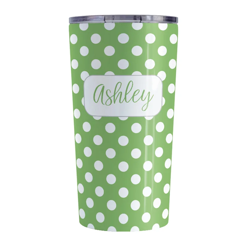 custom funny coffee mugs -Personalized Green Polka Dot Tumbler Cup