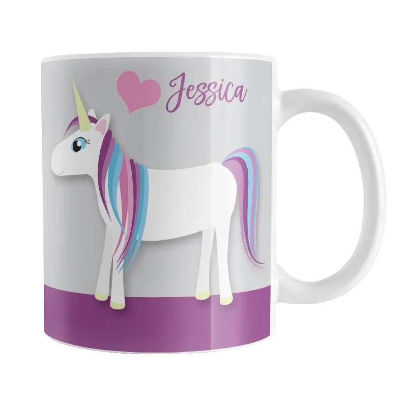 custom name coffee mugs -Personalized Happy Pink Heart Purple Unicorn Mug