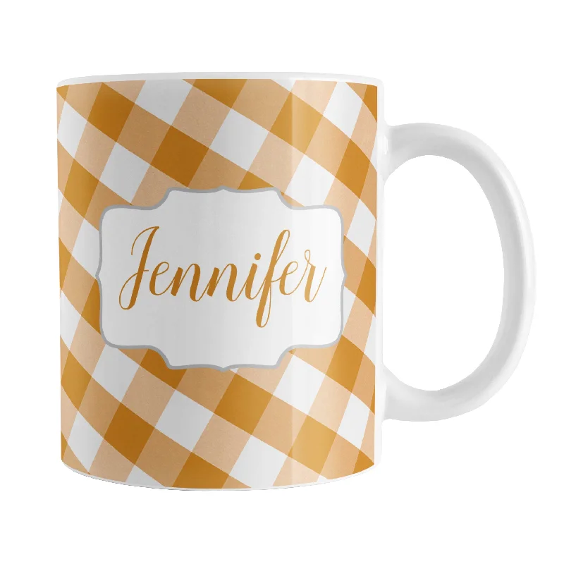 eco friendly travel mugs -Personalized Orange Gingham Mug