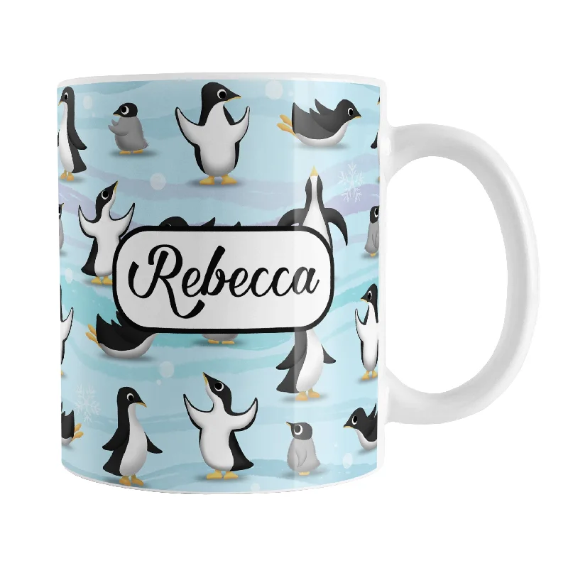 ceramic mugs with quotes -Personalized Penguin Parade Pattern Mug