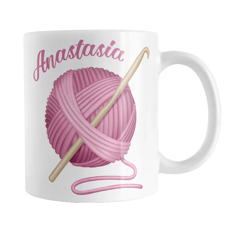 unique travel mugs for work -Personalized Pink Crochet Yarn Mug