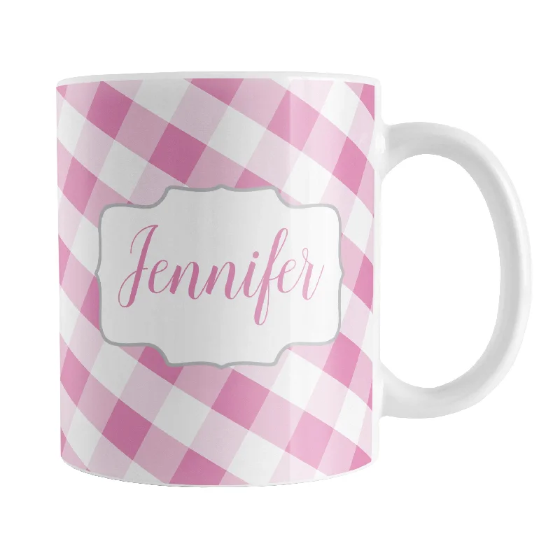 funny coffee mugs -Personalized Pink Gingham Mug