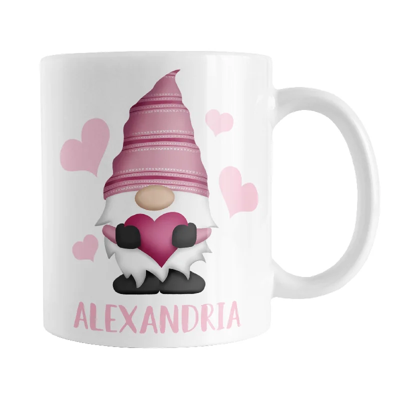 cute custom travel cups -Personalized Pink Heart Gnome Mug