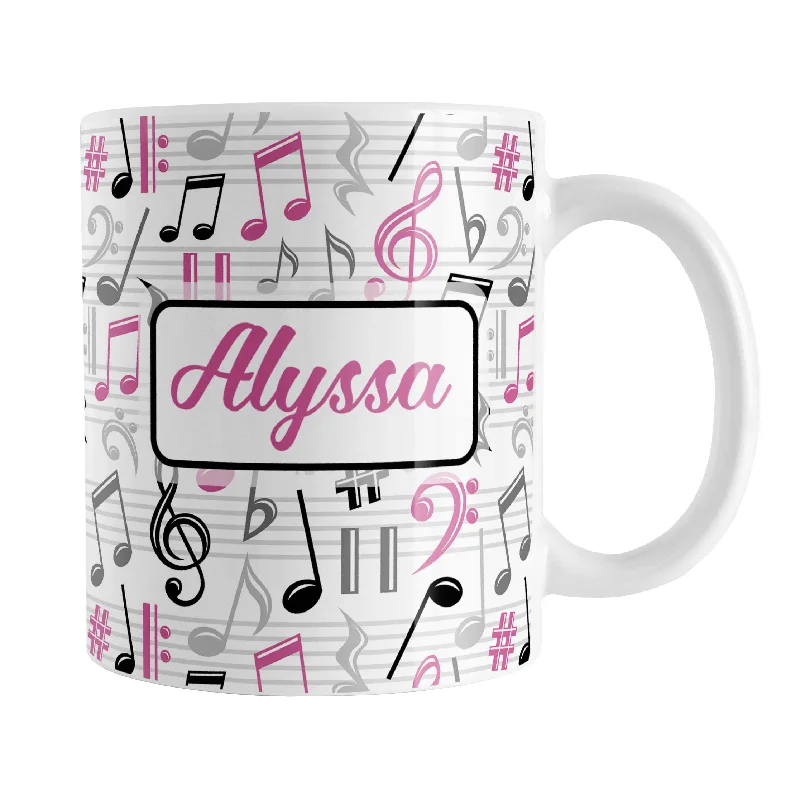 novelty tea mugs -Personalized Pink Music Notes Pattern Mug