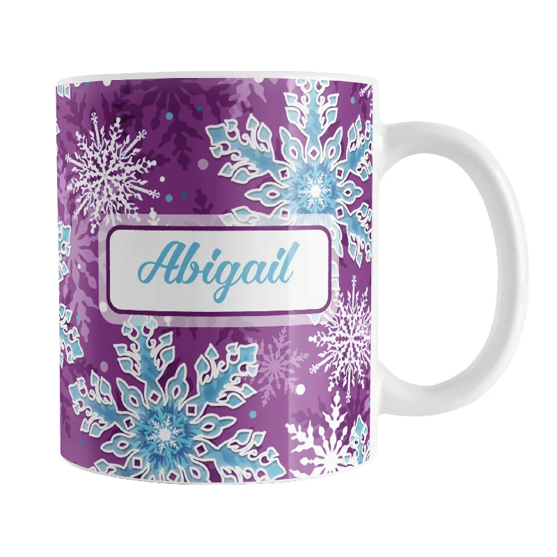 best coffee mugs for tea -Personalized Purple Blue Snowflake Winter Mug