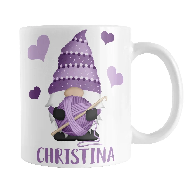 ceramic tea mugs for wedding -Personalized Purple Crochet Gnome Mug