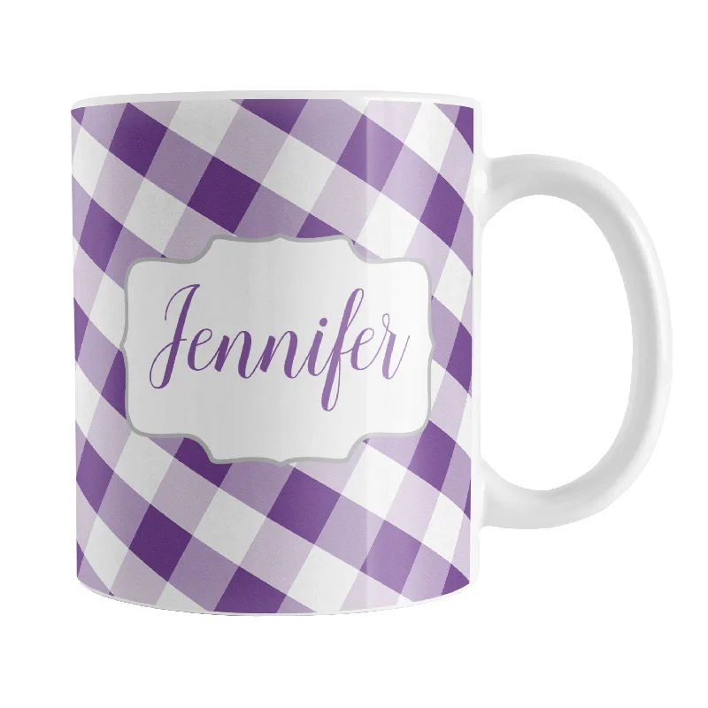 elegant coffee mugs -Personalized Purple Gingham Mug