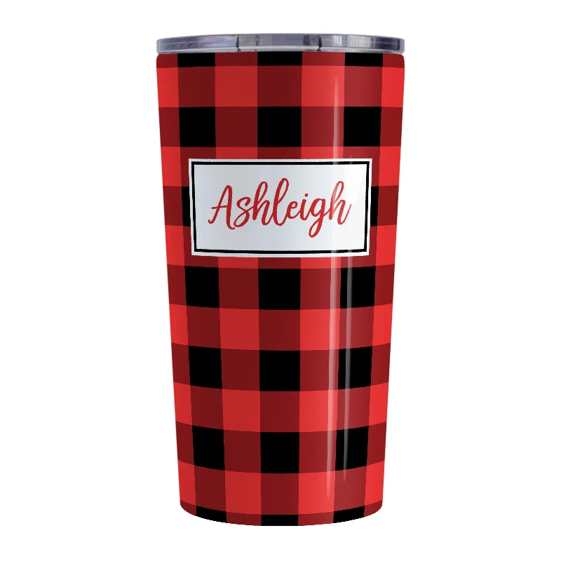 coffee cups with your name -Personalized Red and Black Buffalo Plaid Tumbler Cup