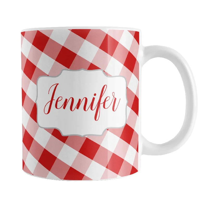 insulated glass coffee mugs -Personalized Red Gingham Mug