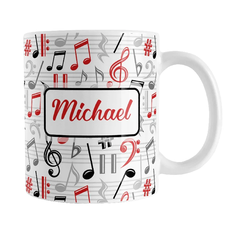 stainless steel coffee tumblers -Personalized Red Music Notes Pattern Mug