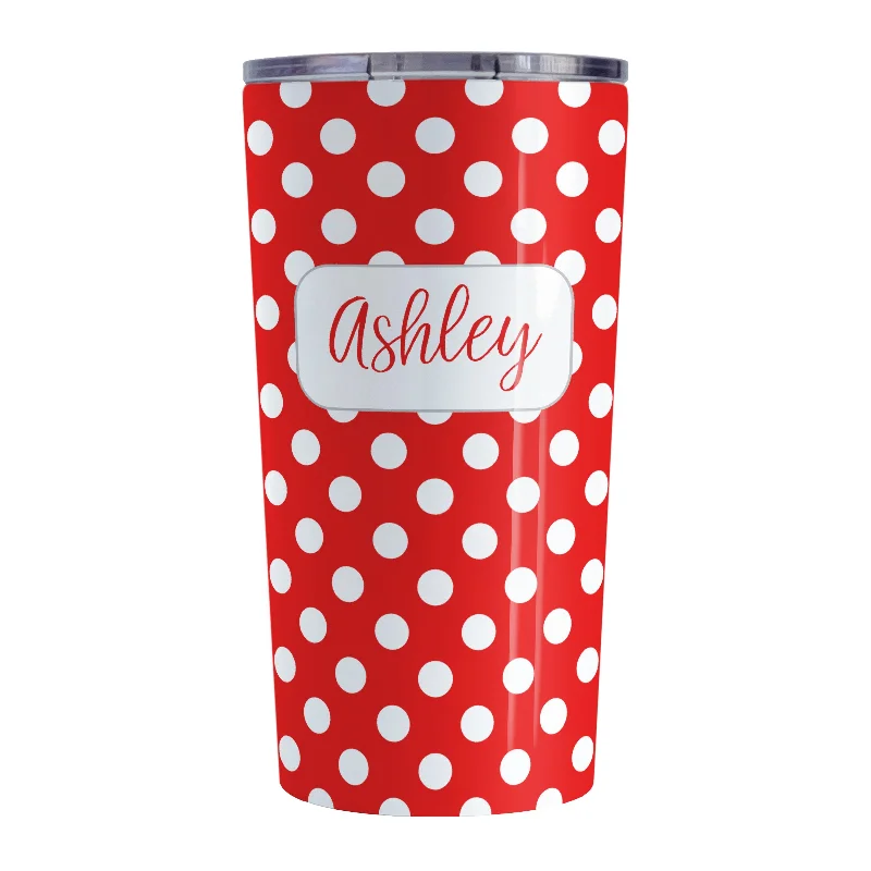 reusable coffee tumblers -Personalized Red Polka Dot Tumbler Cup