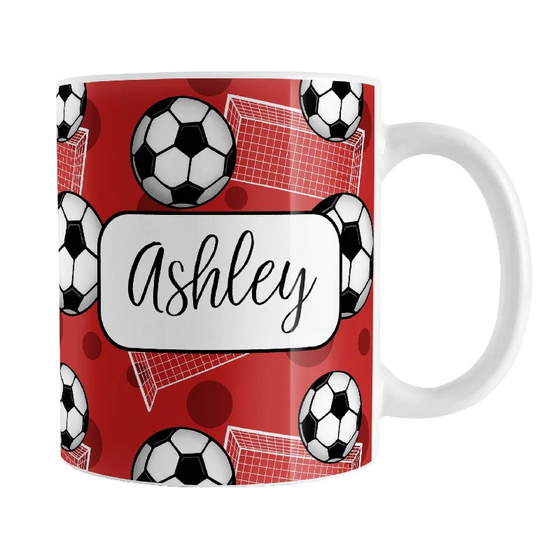 stylish tea mugs -Personalized Red Soccer Ball and Goal Mug