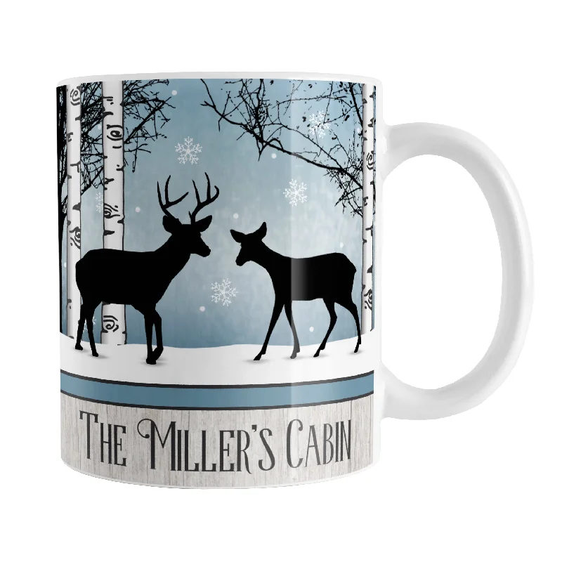 funny tea mugs for gifts -Personalized Rustic Blue Winter Deer Mug