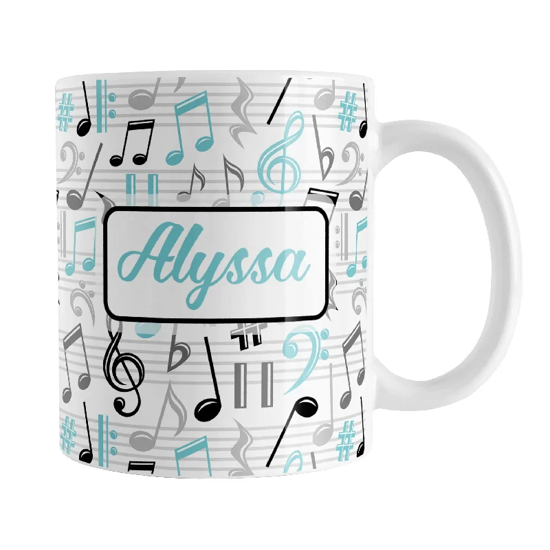 engraved tea mugs -Personalized Turquoise Music Notes Pattern Mug