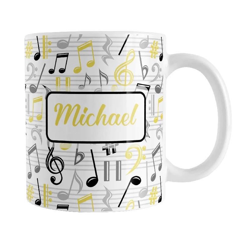 outdoor coffee mugs -Personalized Yellow Music Notes Pattern Mug