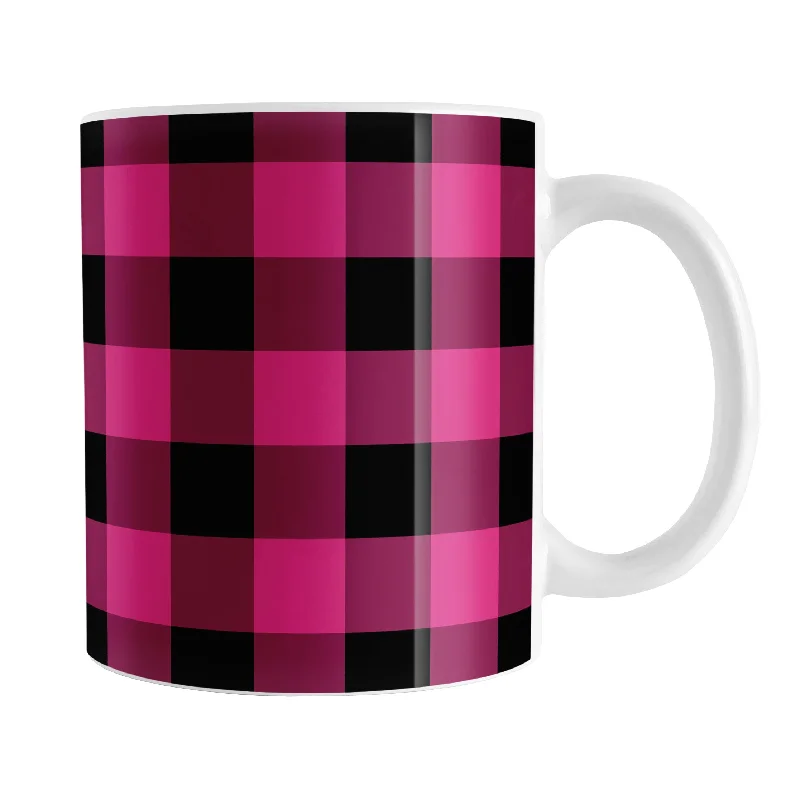 unique coffee cups with logos -Pink and Black Buffalo Plaid Mug