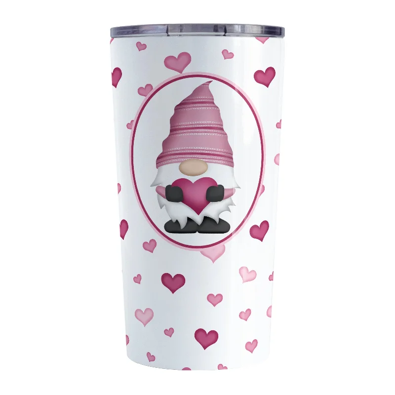 personalized coffee mugs with photos -Pink Gnome Dainty Hearts Tumbler Cup