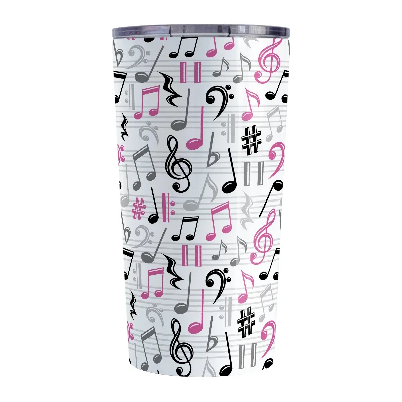 stylish personalized tea mugs -Pink Music Notes Pattern Tumbler Cup