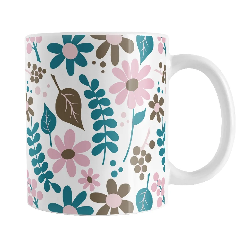 elegant coffee mugs for gifts -Pink Turquoise Brown Floral Pattern Mug