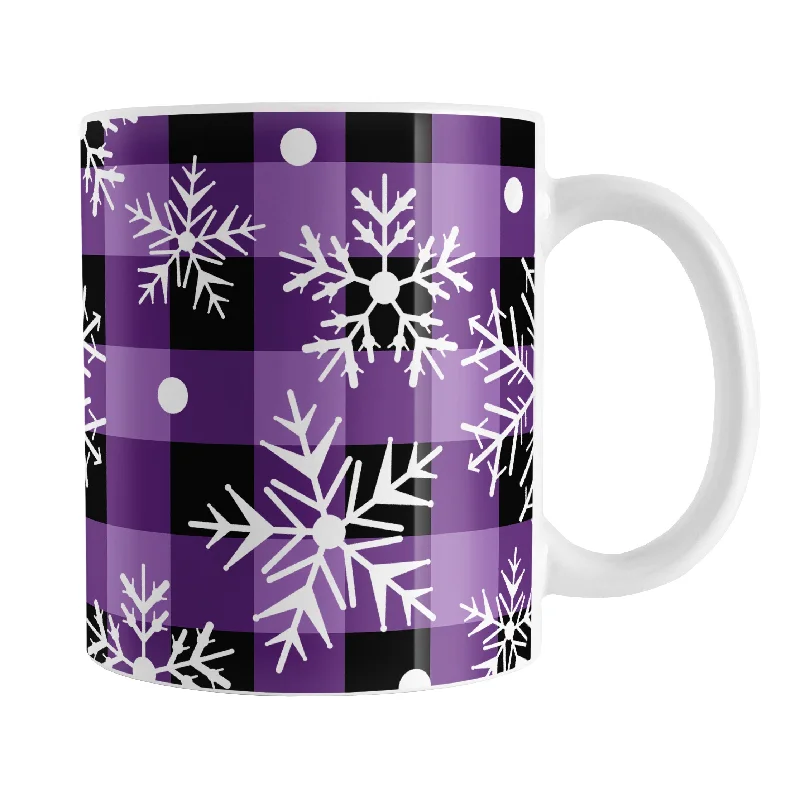 cute tea mugs -Purple and Black Buffalo Plaid Snowflake Mug