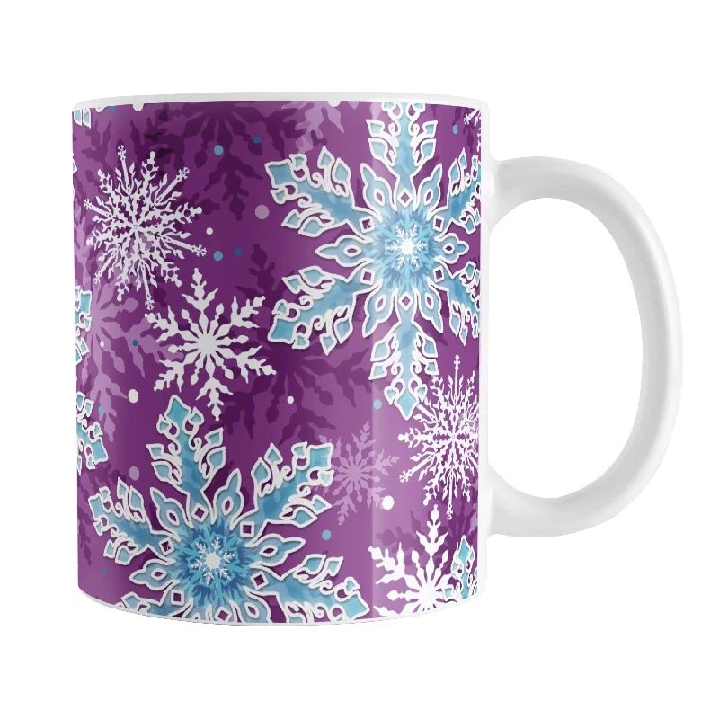 colorful coffee mugs for gifts -Purple Blue Snowflake Pattern Winter Mug