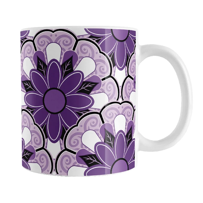 coffee mugs with name and photo -Purple Flower Tiles Pattern Mug