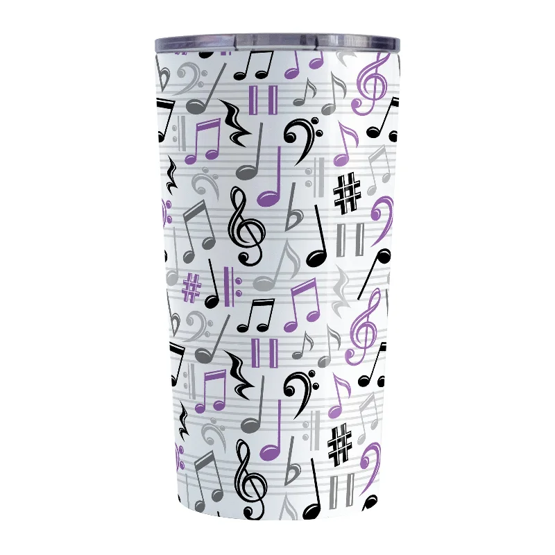 cute coffee cups with designs -Purple Music Notes Pattern Tumbler Cup