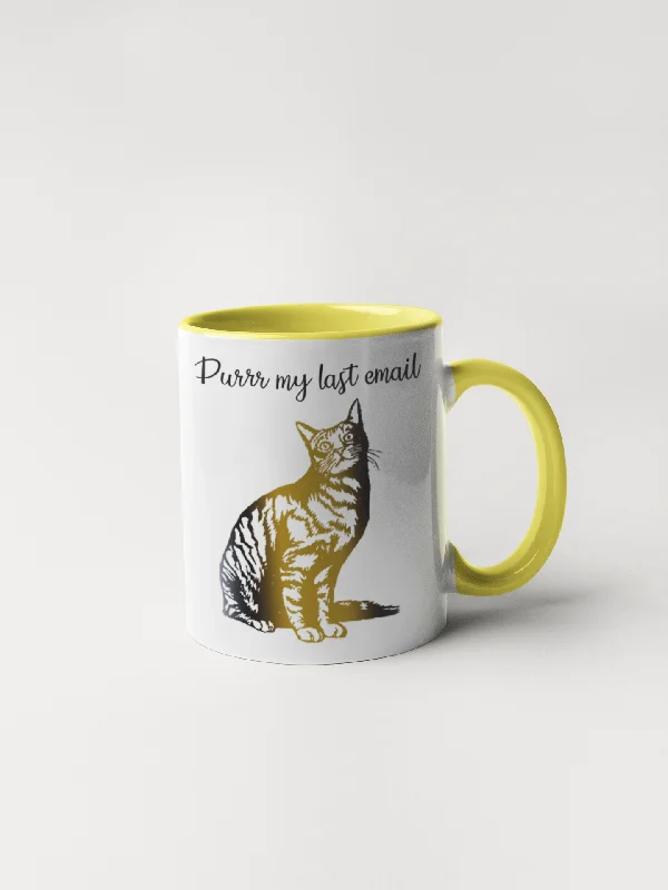 insulated mugs with handle -Purrr My Last Email - Cat Coffee Mug