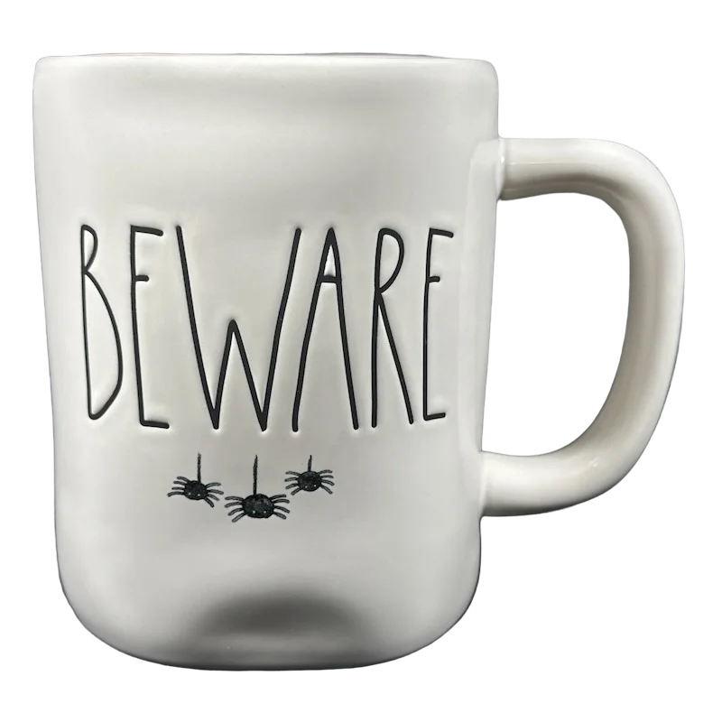 eco friendly mugs -Rae Dunn Artisan Collection BEWARE Spider Mug Orange Inside Magenta