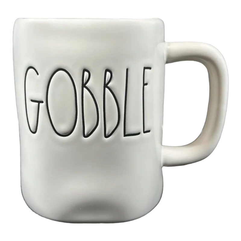 personalized ceramic cups -Rae Dunn Artisan Collection GOBBLE Mug Orange Inside Magenta