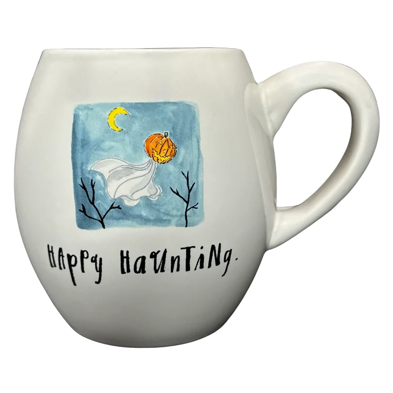 trendy coffee cups -Rae Dunn Artisan Collection HAppy HaUnTiNg Mug Blue Inside Magenta