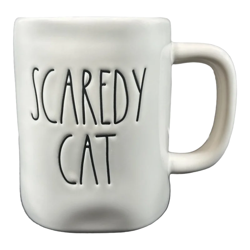 tea cups with lid -Rae Dunn Artisan Collection SCAREDY CAT Mug Cream Inside Magenta