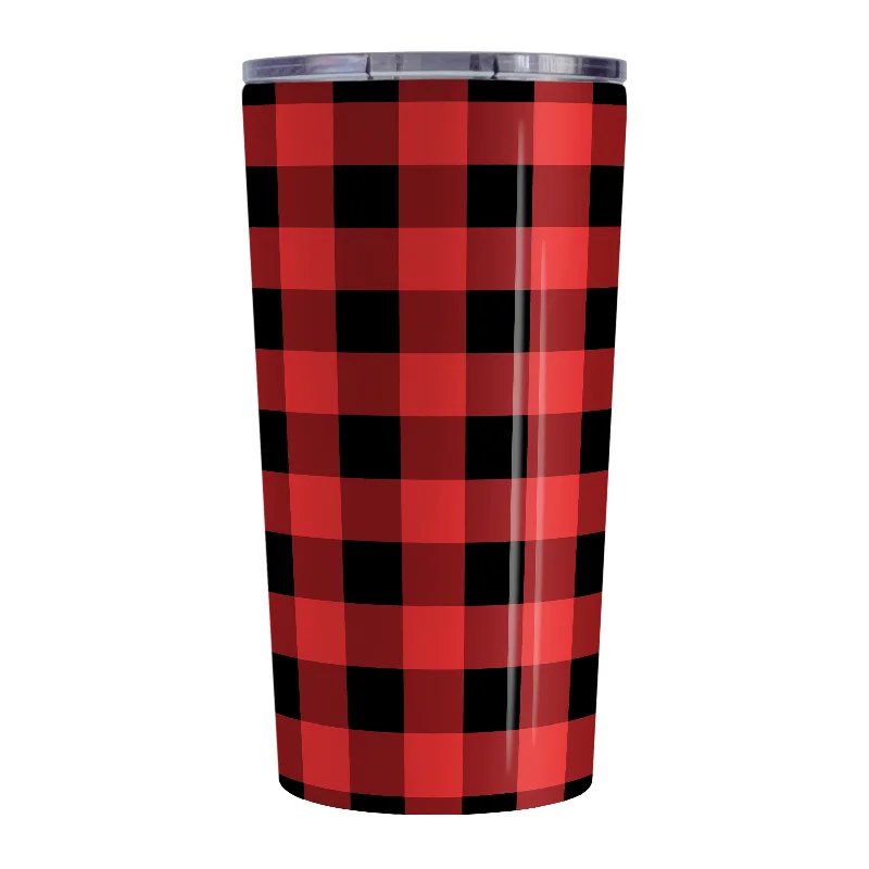 best personalized tea mugs -Red and Black Buffalo Plaid Tumbler Cup