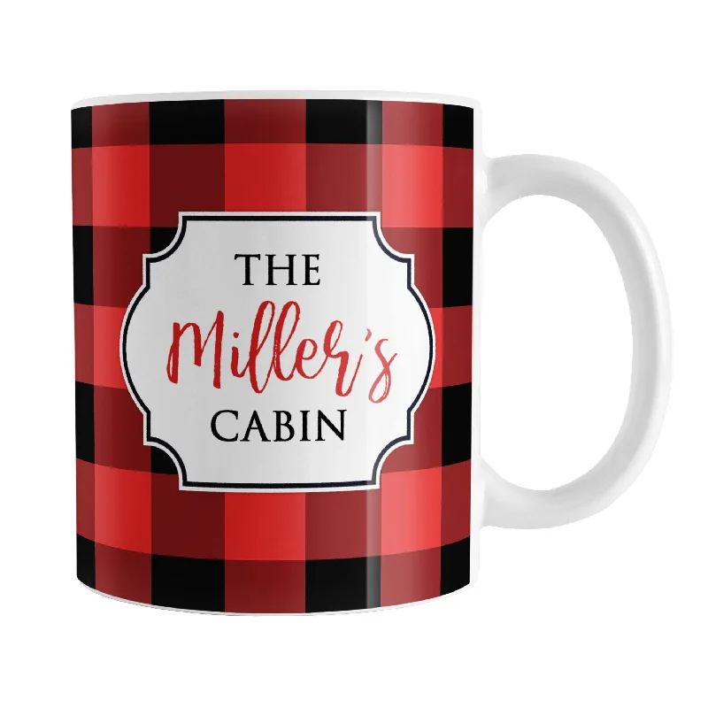 travel mugs with photos -Personalized Red and Black Buffalo Plaid Mug