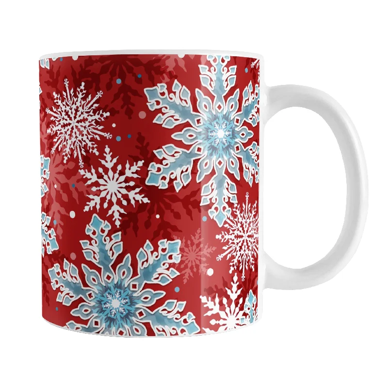 insulated cups for travel -Red Blue Snowflake Pattern Winter Mug