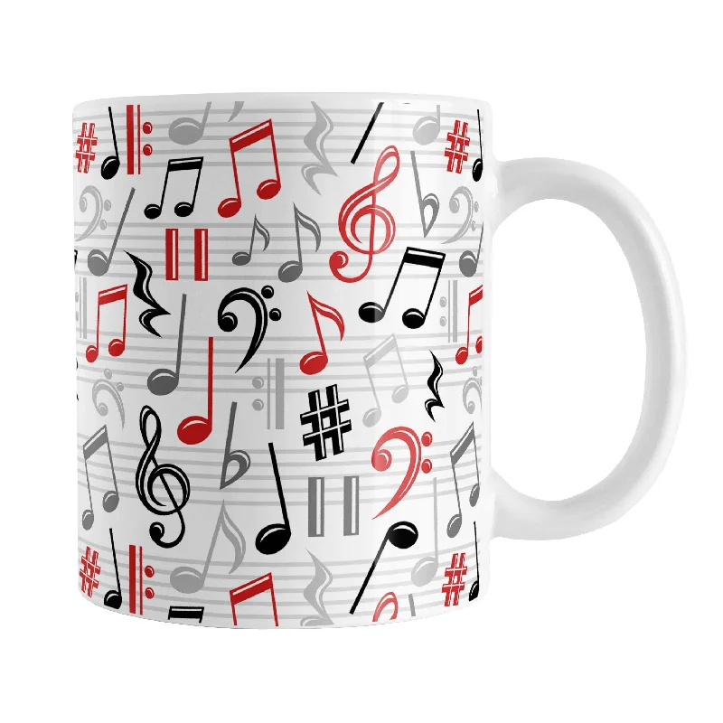 funny personalized coffee cups -Red Music Notes Pattern Mug