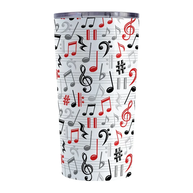 luxury tea mugs for gifts -Red Music Notes Pattern Tumbler Cup