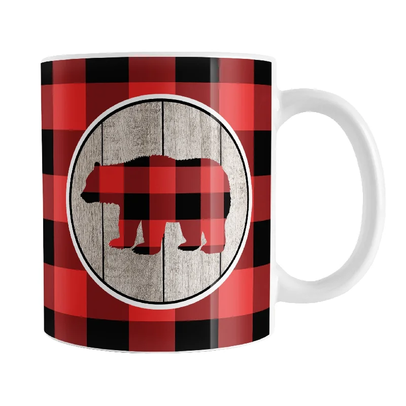 thermal coffee mugs for work -Rustic Red Buffalo Plaid Bear Mug