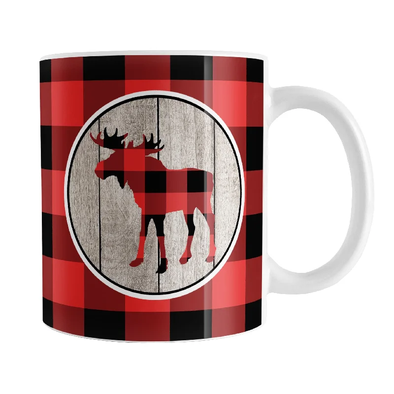 personal travel mugs -Rustic Red Buffalo Plaid Moose Mug