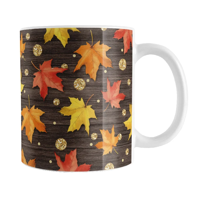 eco mugs for travel -Rustic Wood Falling Leaves Autumn Mug