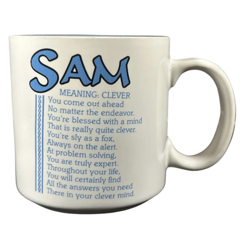 eco friendly coffee mugs for gifts -SAM Poetry Name Blue Interior Mug Papel